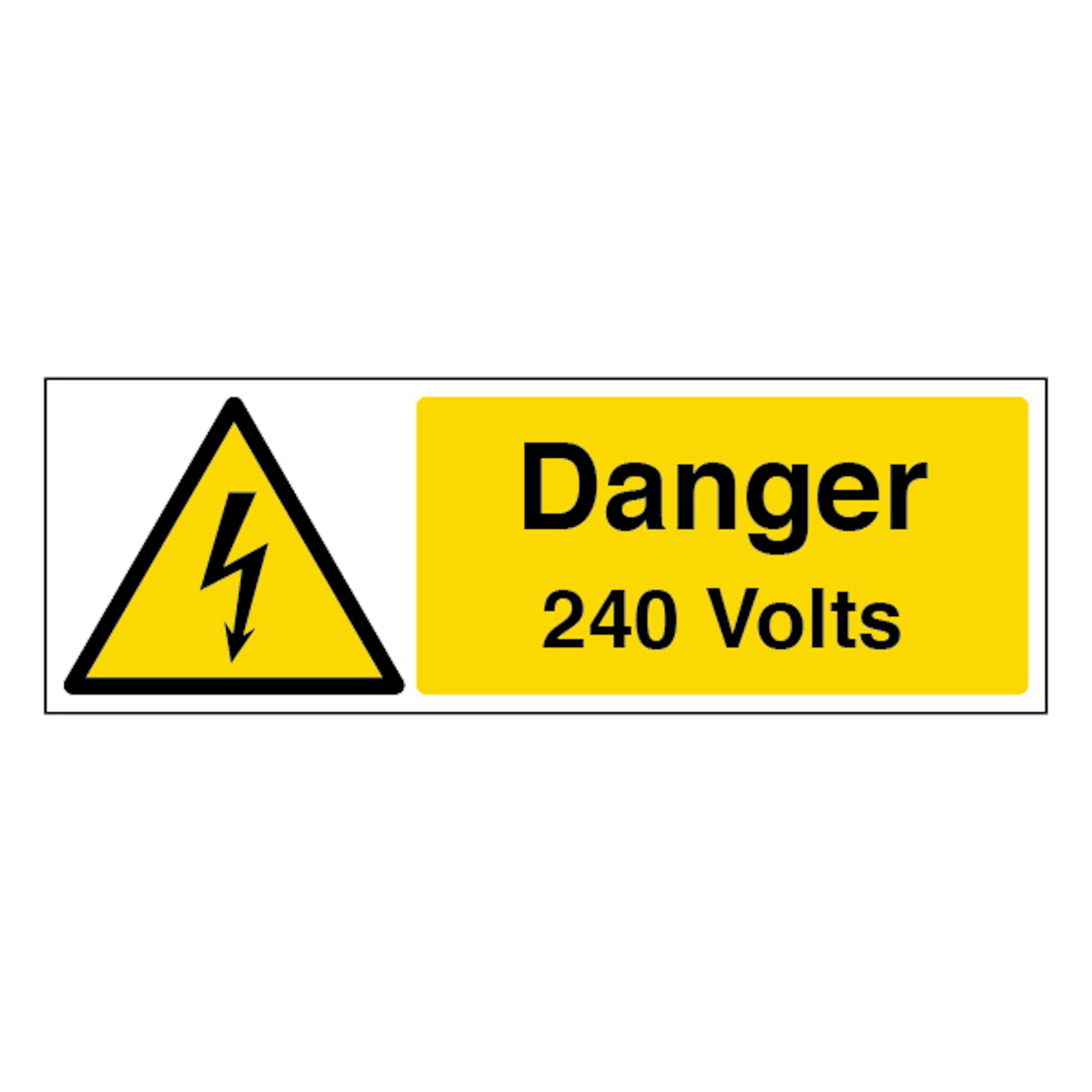 V Safety Danger 240 Volts - Landscape 300 x 100 mm - 2mm Rigid Plastic Safety Sign