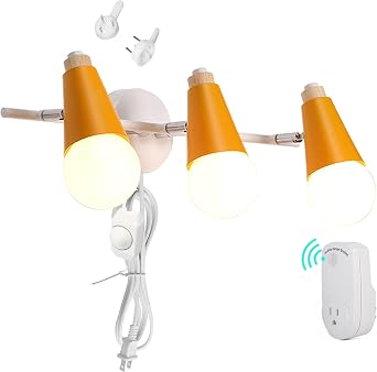 3-Head Motion IR Sensor Spotlight Adjustable Wall Sconces with 5.9ft UL Listed Plug-in Dimmable Switch Cord Cabinet Vanity Wall Lights for Mirror Bulbs Not Included Macaron Yellow