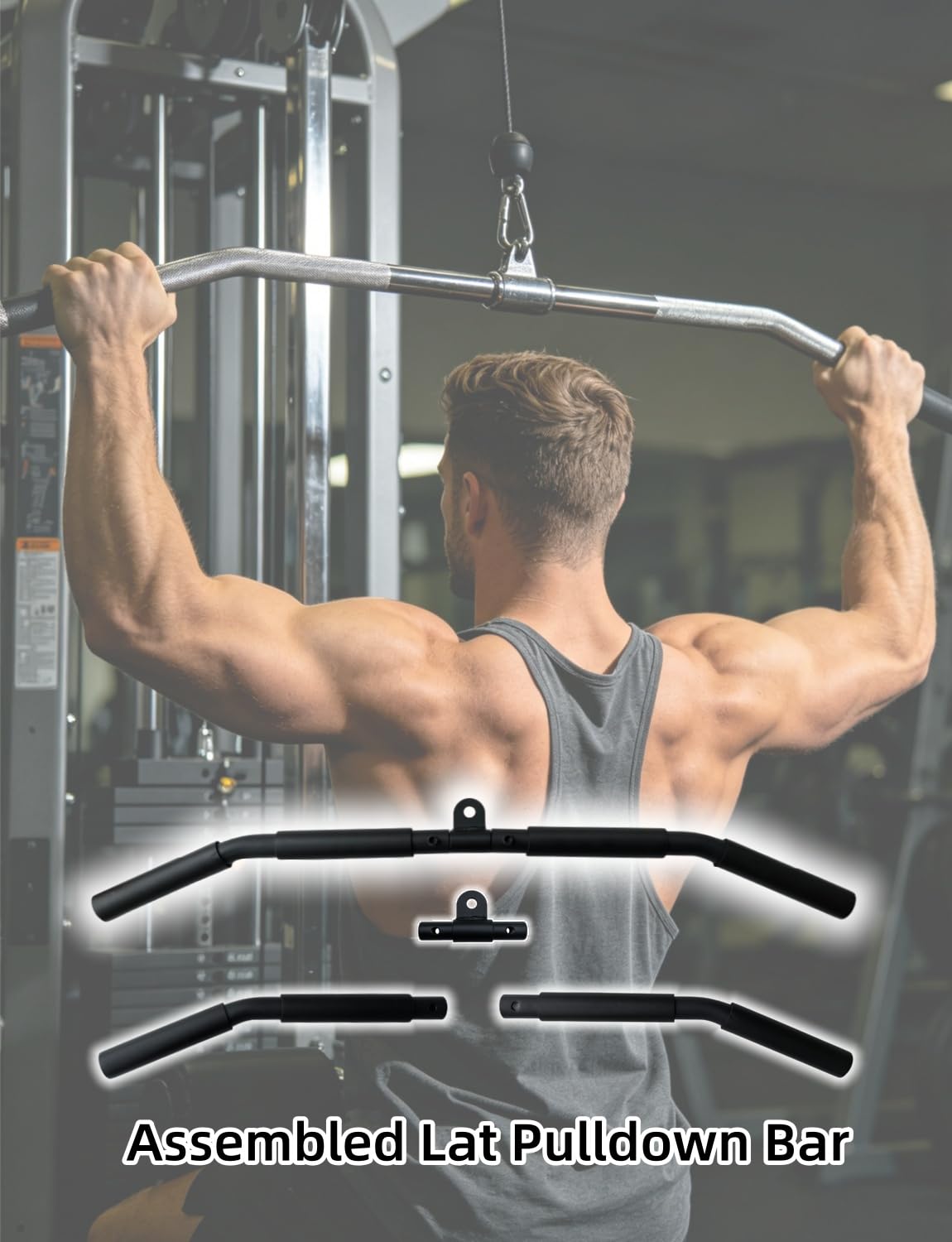 83.82cm Authentic LAT Pulldown Bar Kabelzug Pulley System für Home Gym - Latzugmaschine mit Latzugstange für Bizeps, Trizeps & Rücken Training, DIY Wandmontage, Fitness Zubehör