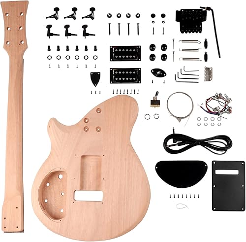 Miniatura 2 de Kit de guitarra eléctrica DIY Kit para principiantes de 6 cuerdas para diestros con cuerpo de caoba, cuello de caoba, diapasón de palisandro,