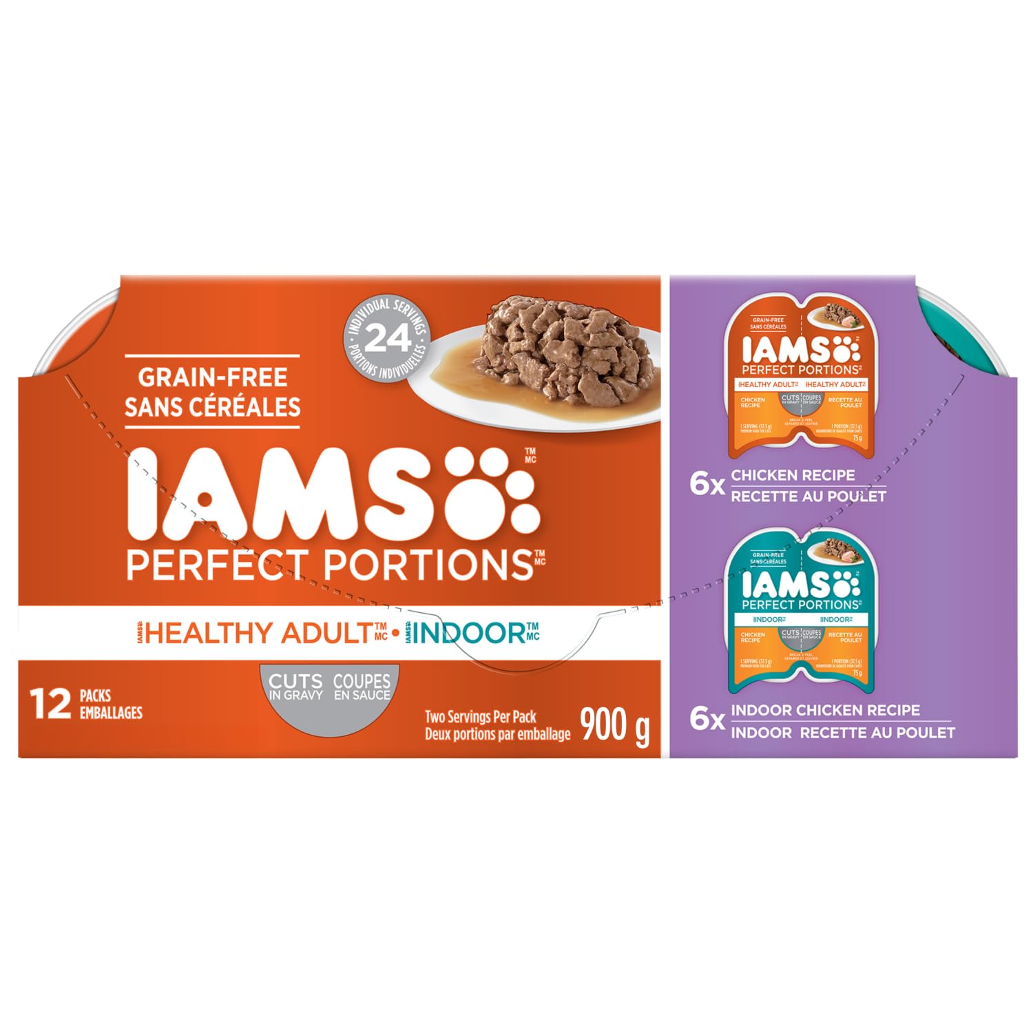 IAMS Perfect Portions Healthy Adult Wet Cat Food Cuts in Gravy - Chicken and Indoor Chicken 12CT Multipack, 75g image 5