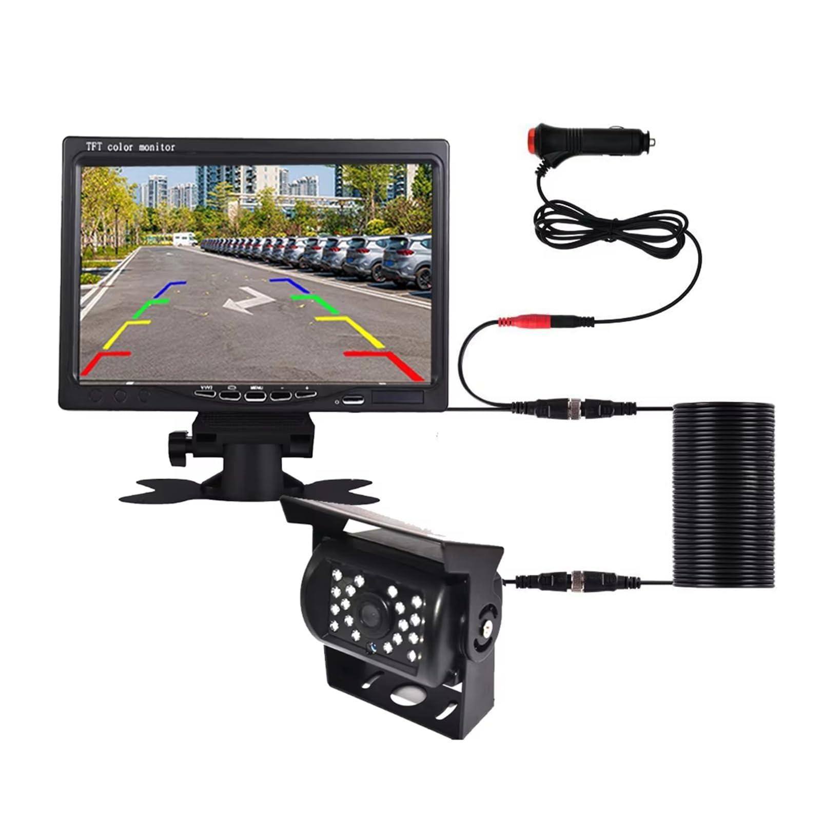 Marcha Atrás Cámara Visión Trasera para Camión para Remolque, Cámara De Marcha Atrás De Coche con Monitor, Cámara De Visión Trasera De 12-24V con Pantalla De 7"(6M Cable Camera)