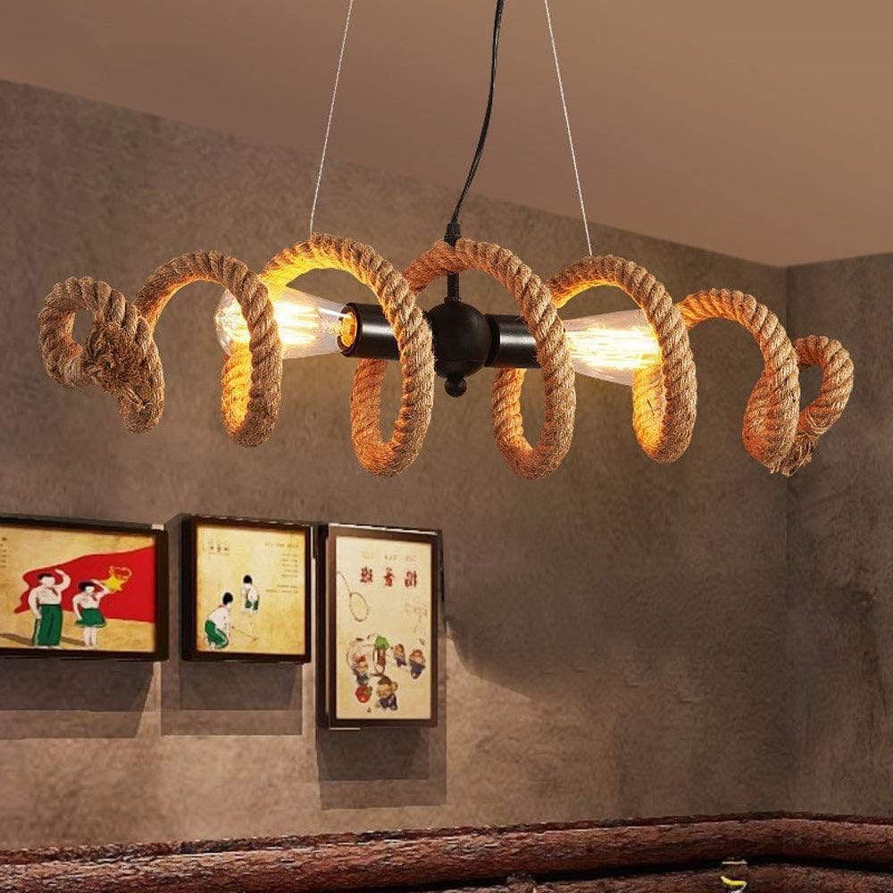 Lampe suspendue à double tête en corde pour ambiance rétro de café et salon
