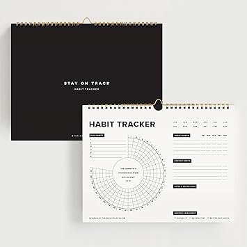 Stay on Track Habit Tracker Wall Calendar Daily, Weekly & Monthly Habit Journal for Goal Setting & Productivity Undated Spiral Planner by ThreeKin Collective