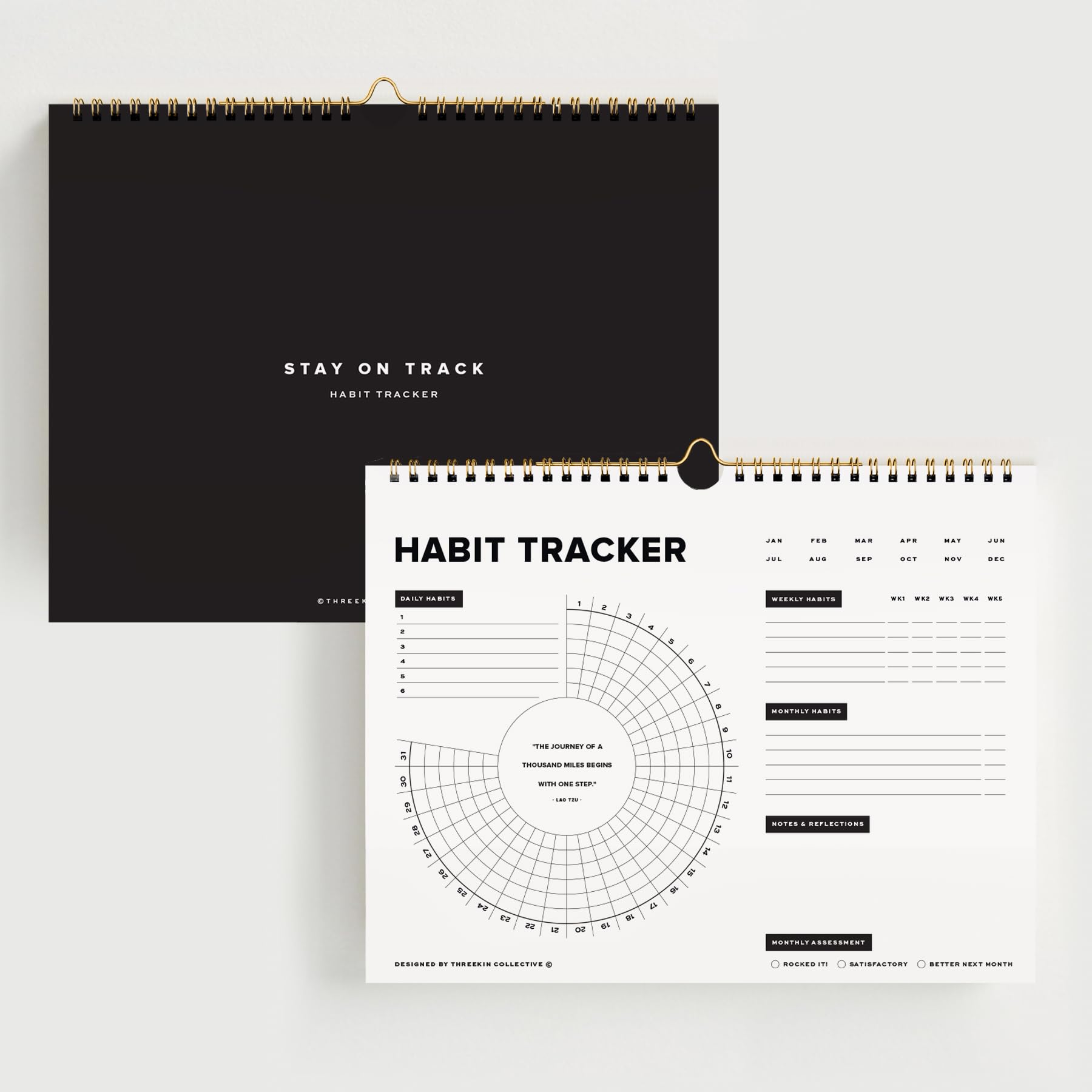 Stay on Track Habit Tracker Wall Calendar – Daily, Weekly & Monthly Habit Journal for Goal Setting & Productivity – Undated Spiral Planner by ThreeKin
