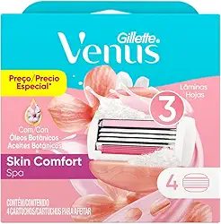 Gillette Venus Skin Comfort Spa Carga para Aparelho de Depilação com Barras Umectantes e Óleos Botânicos, 4 Uds