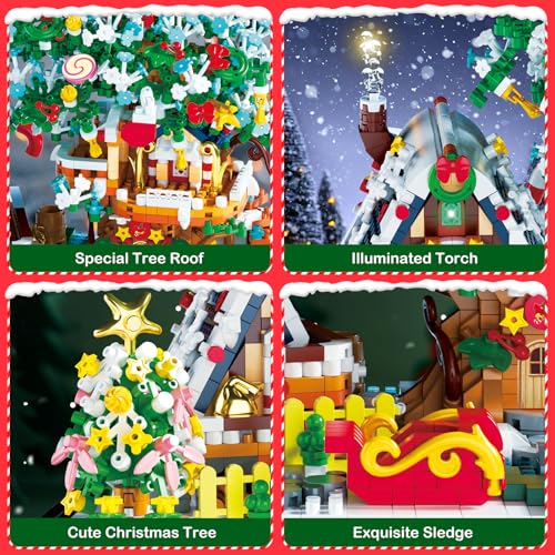 HOGOKIDS Christmas Gingerbread House Building Sets with LED Lights - 2024 Christmas Village Micro Buliding Blocks, Christmas Ginger House Home Decor Display, Xmas Gift for Boy Girl Adult (2055pcs) - Image 4