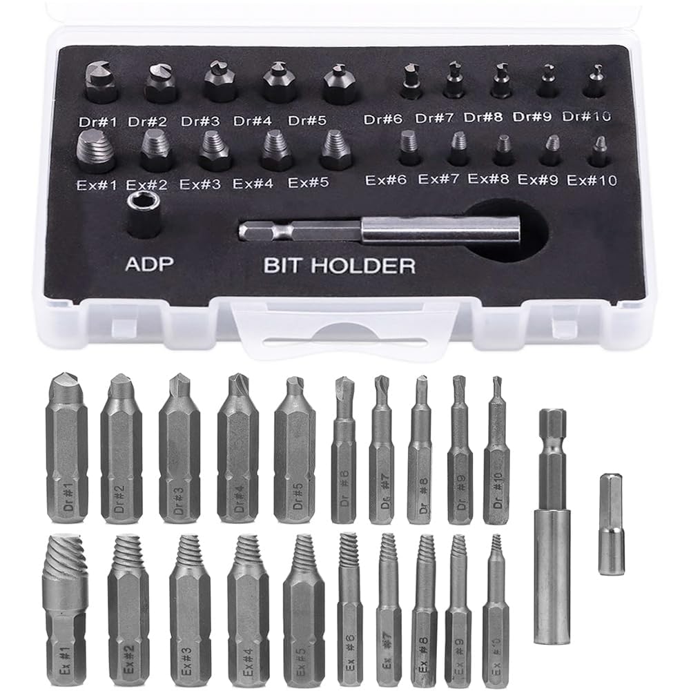 Yakamoz 22Pcs Mini Damaged Screw Extractor Kit Small Stripped Screws Remover Easy Out Broken Bolt Extractor Rusty Screw Removal Tool with Magnetic Extension Bit Holder & Socket Adapter