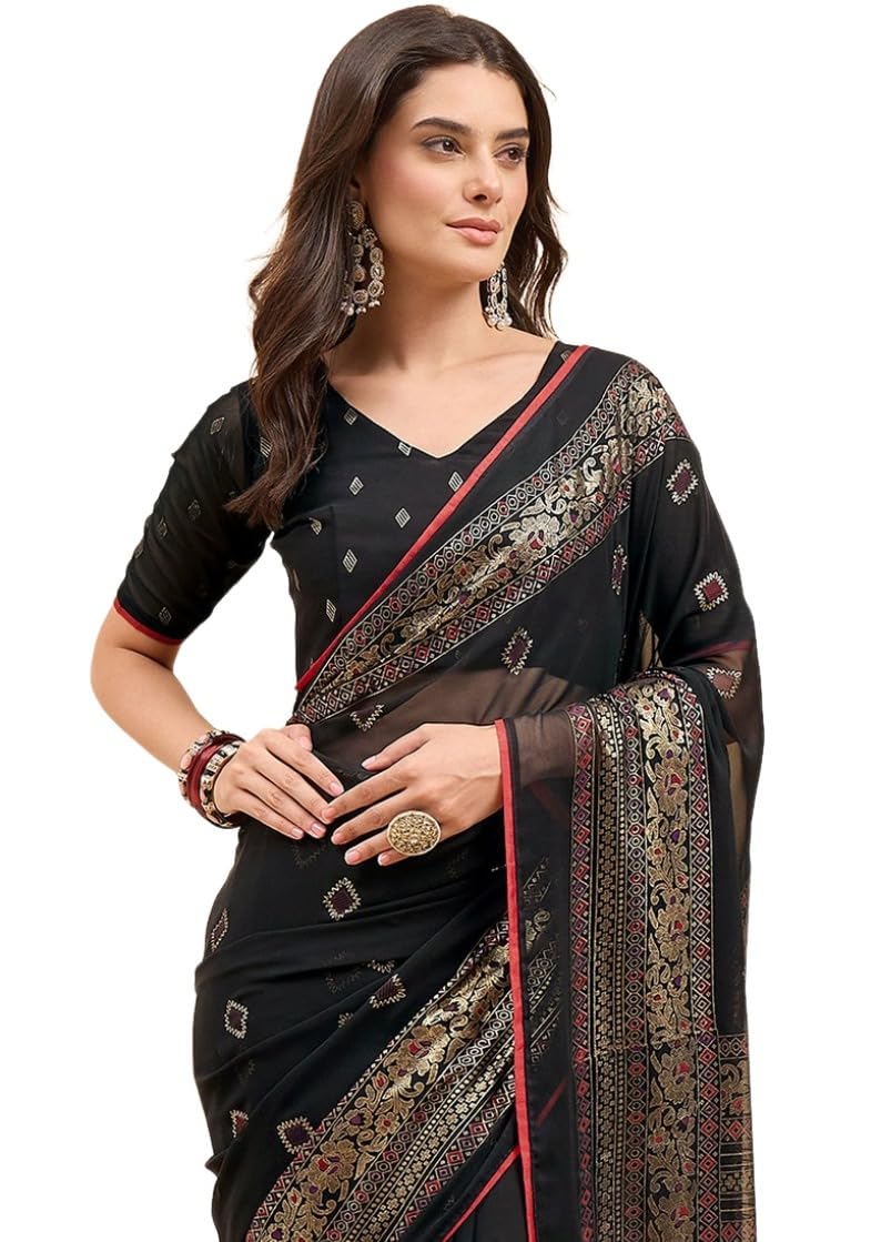 siril Weaving Georgette Saree for Women with Unstitched Blouse Piece-picture-17