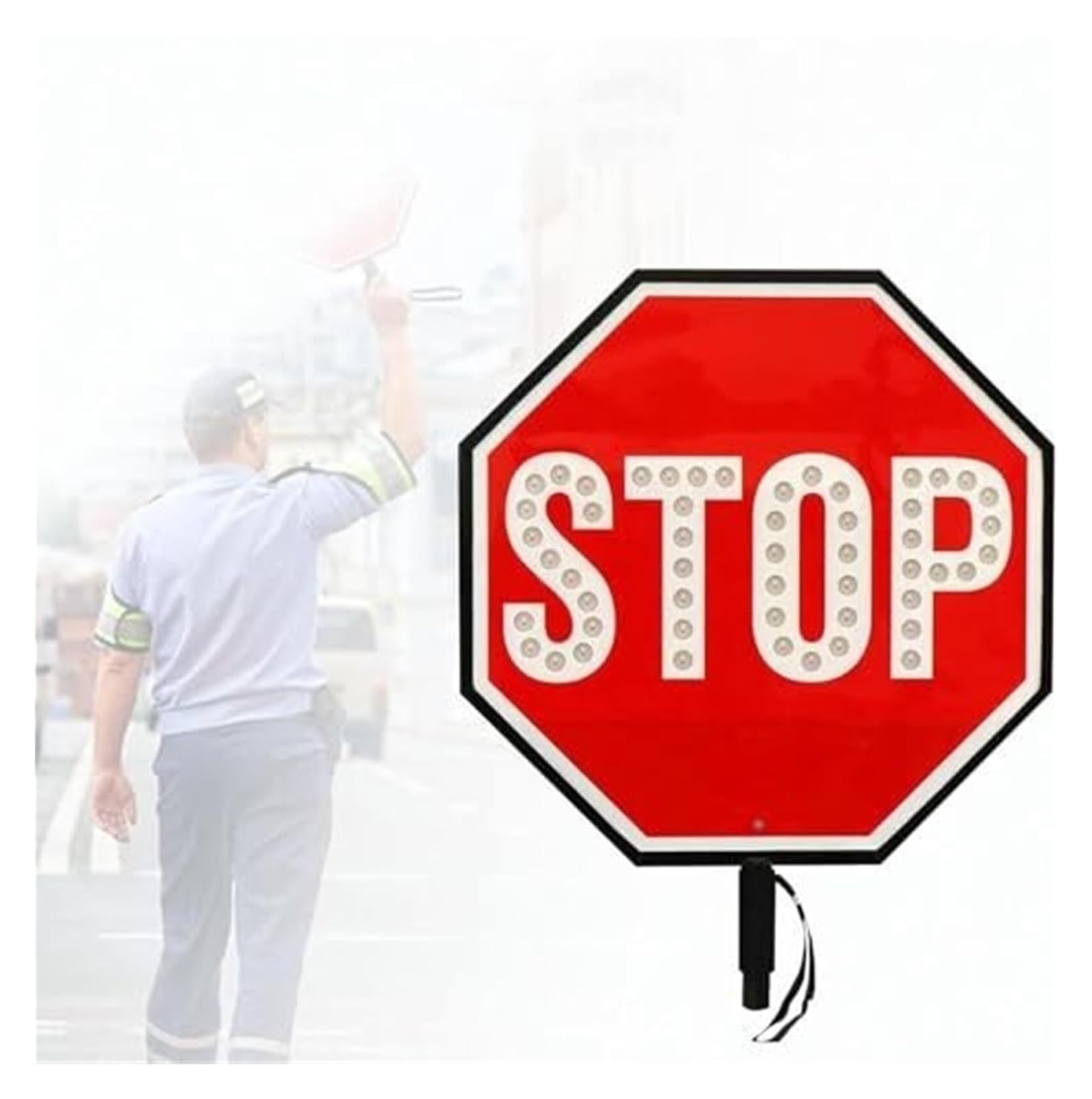 Dwustronny znak stopu LED z możliwością ładowania – przenośny do stref szkolnych(Stop)