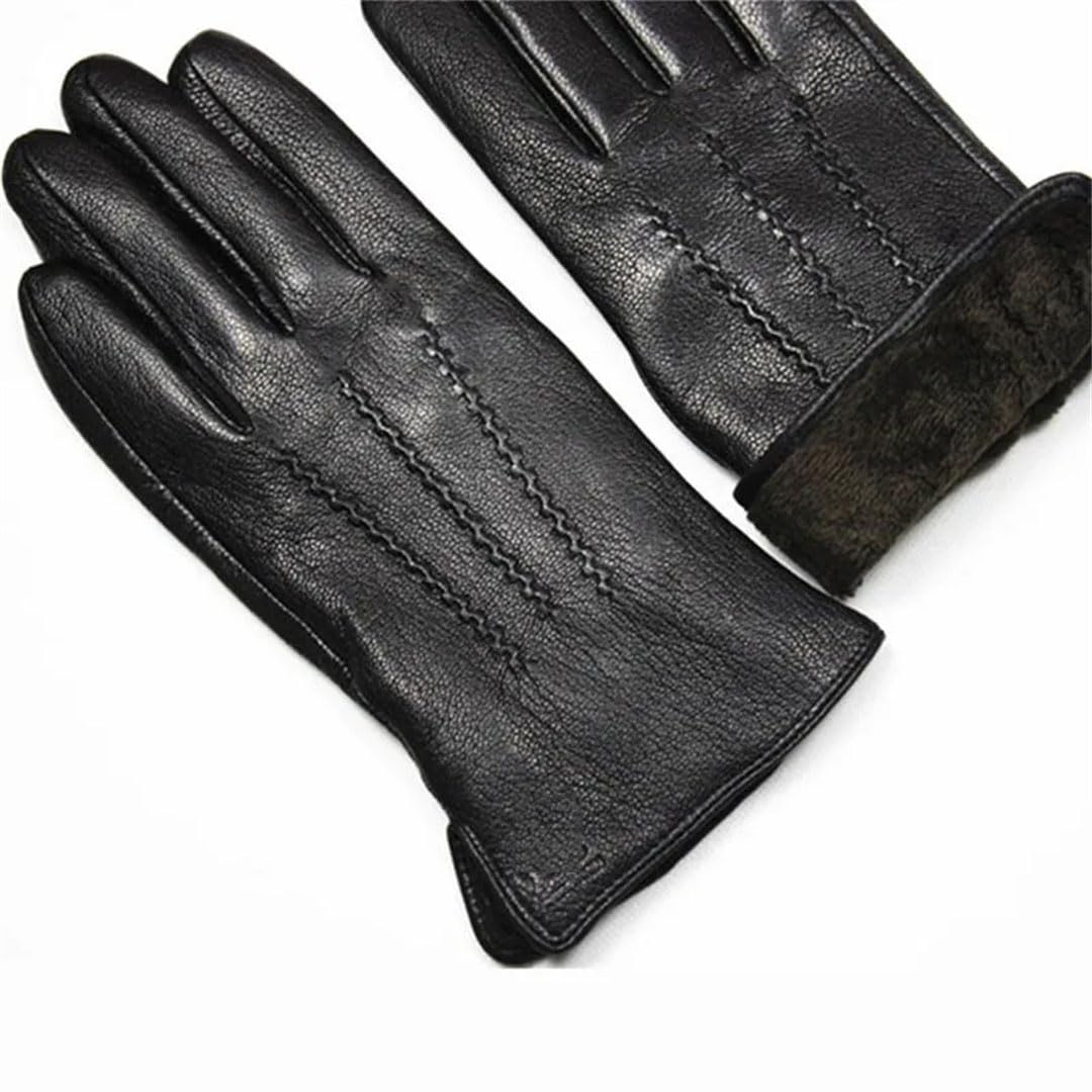Gants en cuir pour homme avec doublure en polaire fine pour l'hiver et la chaleur et l'épaississement de la moto