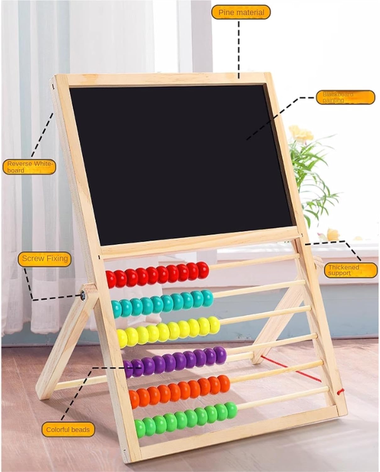 Math Abacus Educational Tool Drawing Board Abacus Wooden Frame Multipurpose 6 Row Counting Frames for Early Learning Office Decoration