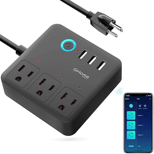 Miniatura 1 de GHome Smart Regleta de alimentación de enchufe, protector de sobretensiones WiFi funciona con Alexa Google Home, enchufes inteligentes con 3 puertos