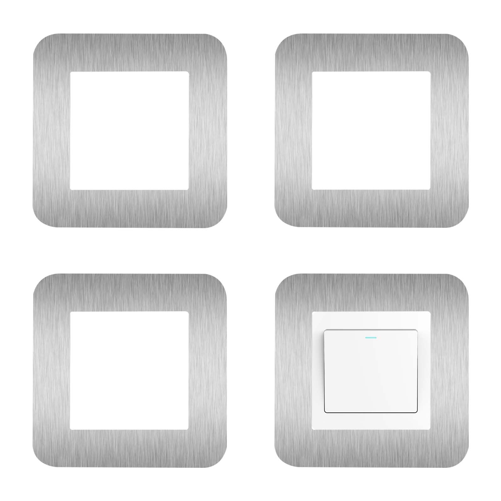 4 Pcs Light Switch Surround Light Switch Cover Plates Silver Self Adhesive Surround Single Light Switch Covers, Square Switch Sticker Covers for Home Wall Switch Socket Decoration 3.38 Inch