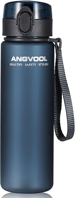 ANGVOOL Water Bottle 500ml, Tritan Leak Proof BPA Free Flip Top Sports Drink Bottles for Gym, Cycling, School Kids & Work, Dark Blue