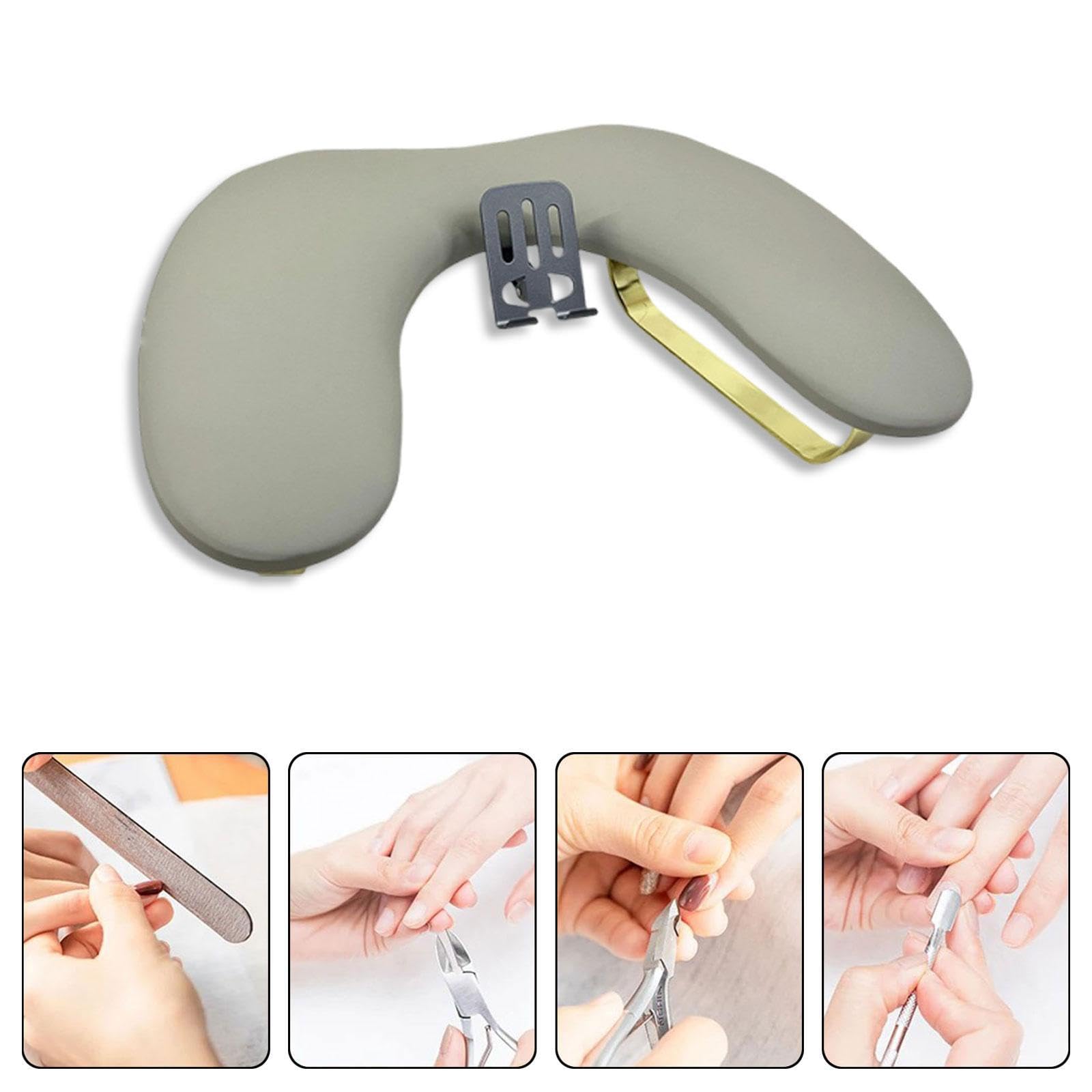 Poggiabraccio per Manicure Cuscino Mano Poggiapolso Stand Supporto Cuscino Manicure Struttura Robusta in Pelle Spugna E Metallo Ergonomico con Porta T, Grigio