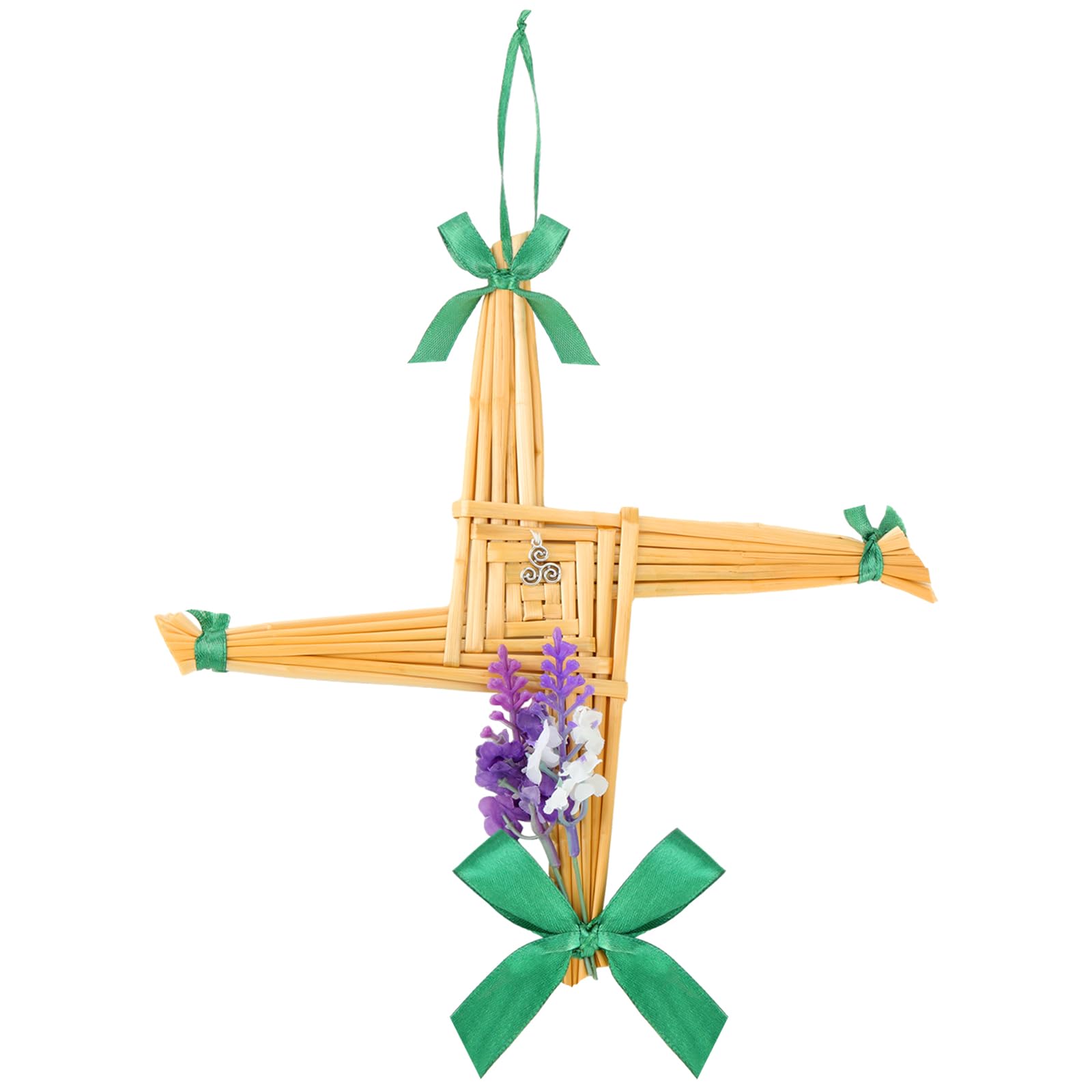Knitgrip St. Brigid's Wall Cross Ornament Imbolc Decor Saint Brigid's Hanging Cross with Ribbon Celtic Knot Pendant and Flowers Traditional Irish Blessing Decor for Imbolc Decorations 10 x 10 in