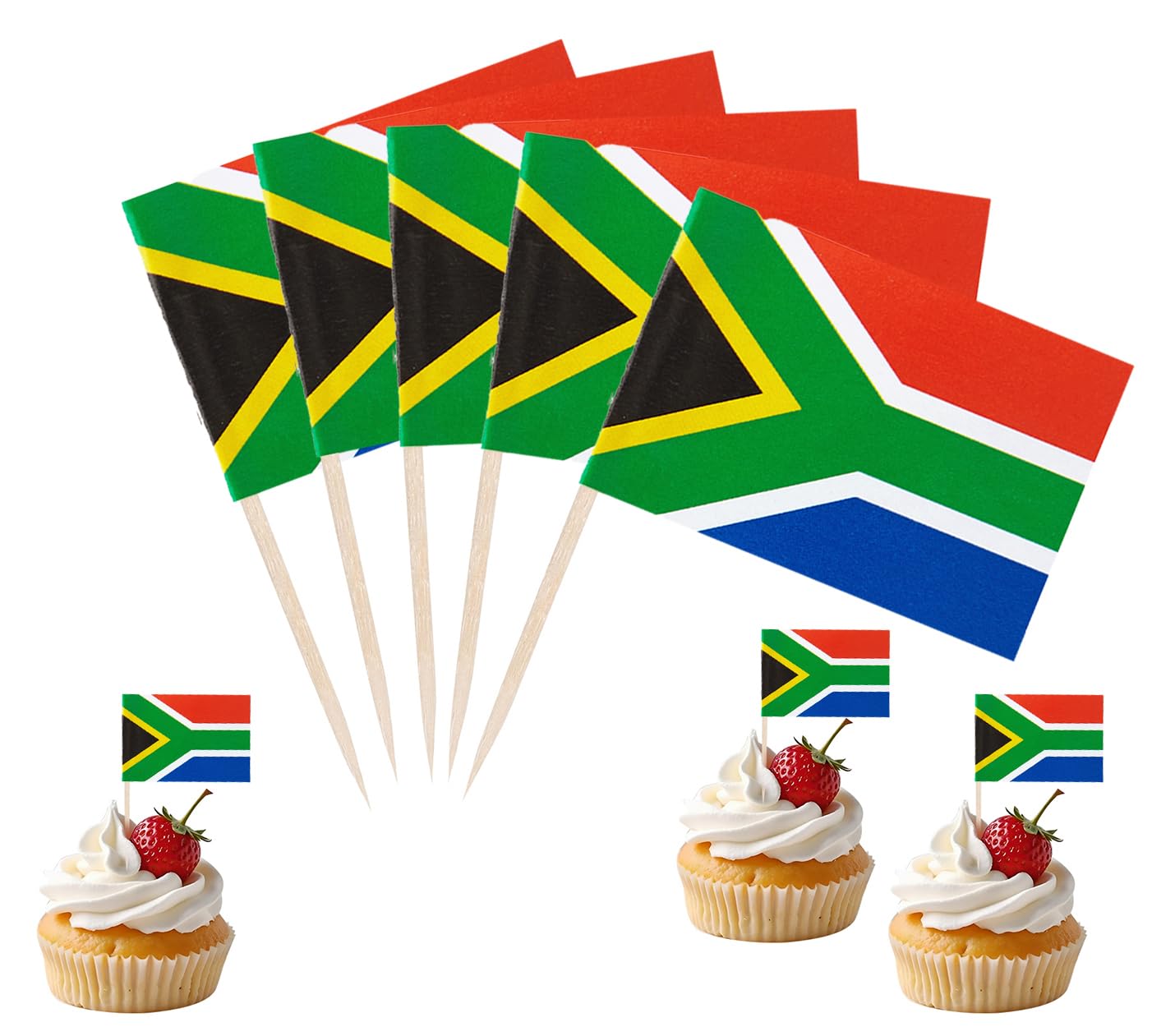 JBSJBS South Africa Flag South Africa Cupcake Topper Flags Banner Mini Small South African Toothpick Stick Flags Cake Party Festival Theme Decorations(100Pcs) — image 1