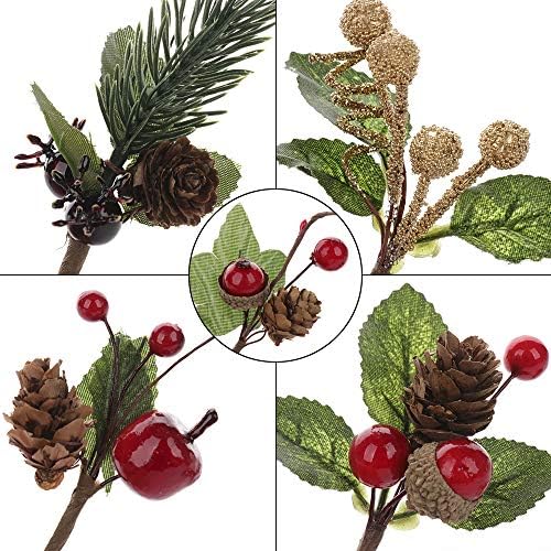 VKTY Christmas Floral Arrangement, 20 Pcs Christmas Artificial Pine Cones Berry Stems Decor Bouquets