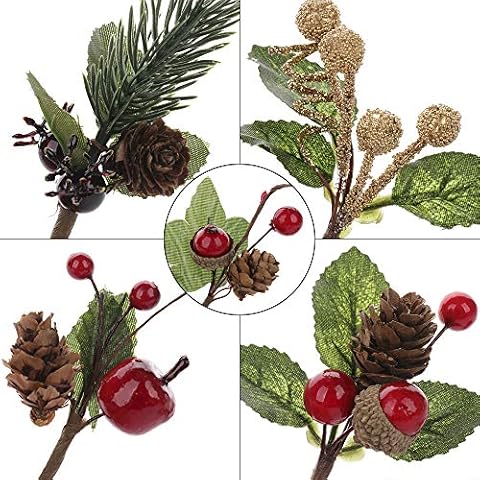 VKTY Christmas Floral Arrangement, 20 Pcs Christmas Artificial Pine Cones Berry Stems Decor Bouquets Cover