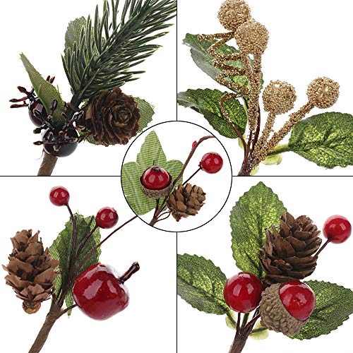 VKTY Christmas Floral Arrangement, 20 Pcs Christmas Artificial Pine Cones Berry Stems Decor Bouquets