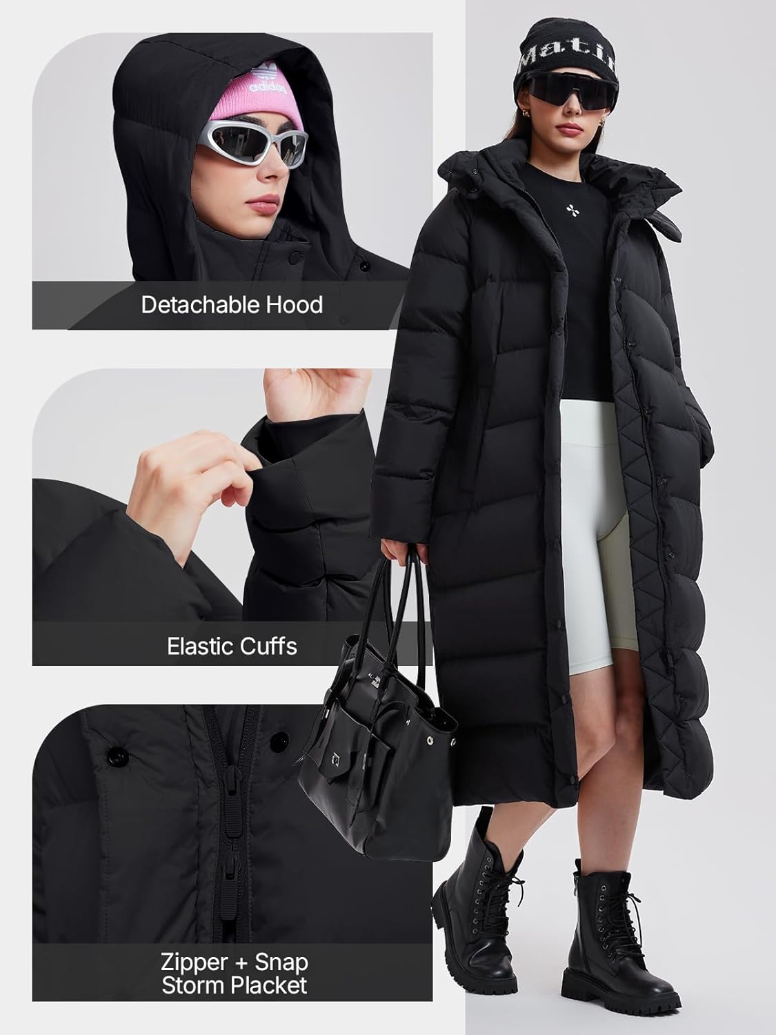 Women's 800FP Long Down Puffer Coat with Cinched Waist, Water-Resistant Winter Jacket with Removable Hood for Outdoor - Image 5