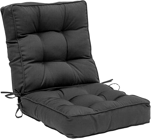 QILLOWAY Cojín de asiento cuadrado para interiores y exteriores, 19 pulgadas, superior e inferior con lazos (verde oscuro)