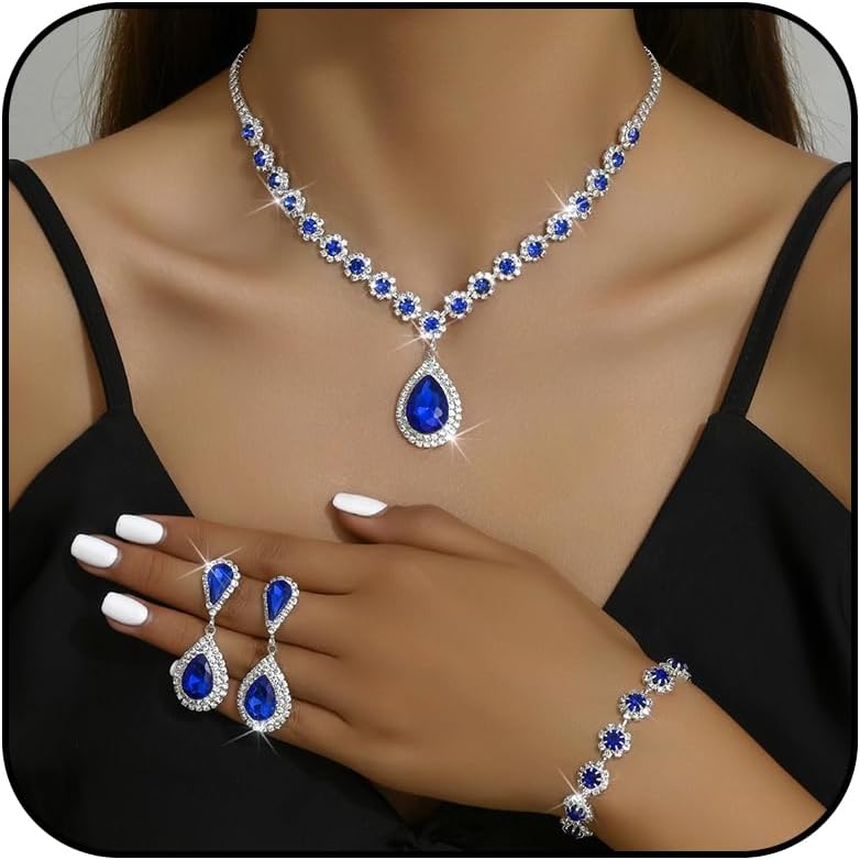 choice of all Wedding Jewelry Set for Brides Bridesmaids Silver Rhinestone Necklace Earrings Bracelet Sets Formal Costume Jewelry Prom Jewelry Sets for Women
