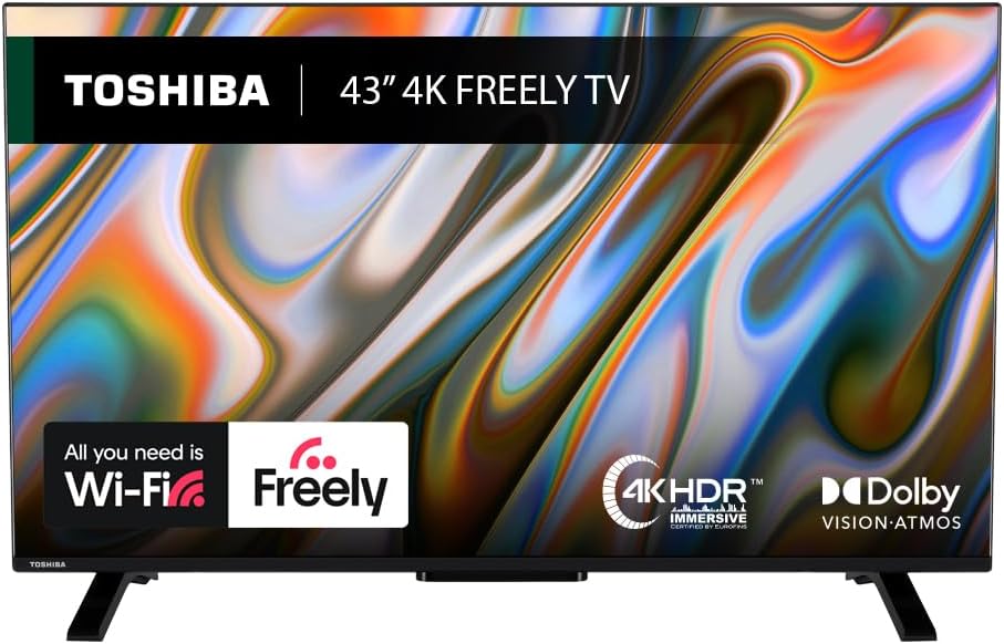 Toshiba 43UV2F53DBU 4K Smart VIDAA TV, Ultra HD, HDR10, Freely, Disney+, Prime Video, Netflix, Dolby Atmos and Vision, Sound by Onkyo, Works with Alexa and Google Assistant, VIDAA Voice, 2024