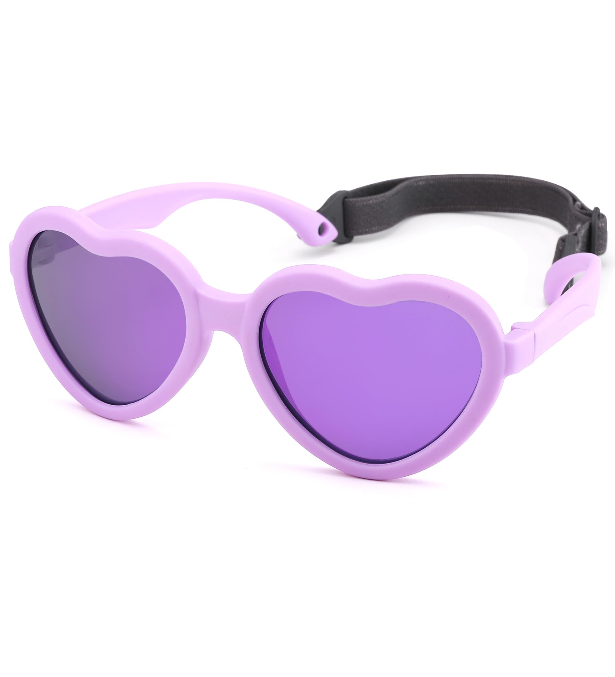 NULOOQ Kids Heart Sunglasses for Girls – Cute Polarized Flexible Frame Toddler Sunglasses with Strap Age 2-8
