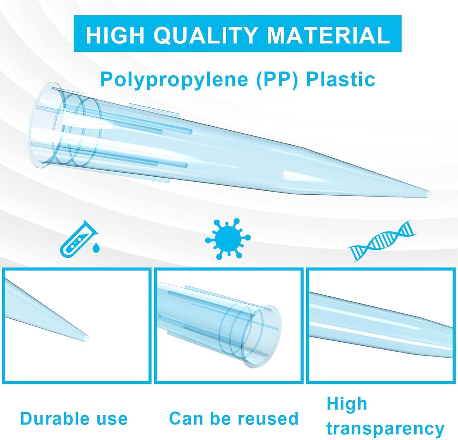Puntali per Pipette (10ul-10ml), Puntali per Pipette per Liquidi Laatory Uiversal (100-1000 Pezzi), Trasparet, 1ml(500pieces)