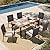HERA'S HOUSE 7 Pieces Patio Dining Set, 6 x Outdoor Rattan Armchair with Beige Removable Cushions,1 x Rectangular Metal Dining Table with Wood-Look Finish for Patio, Lawn, Garden, or Porch