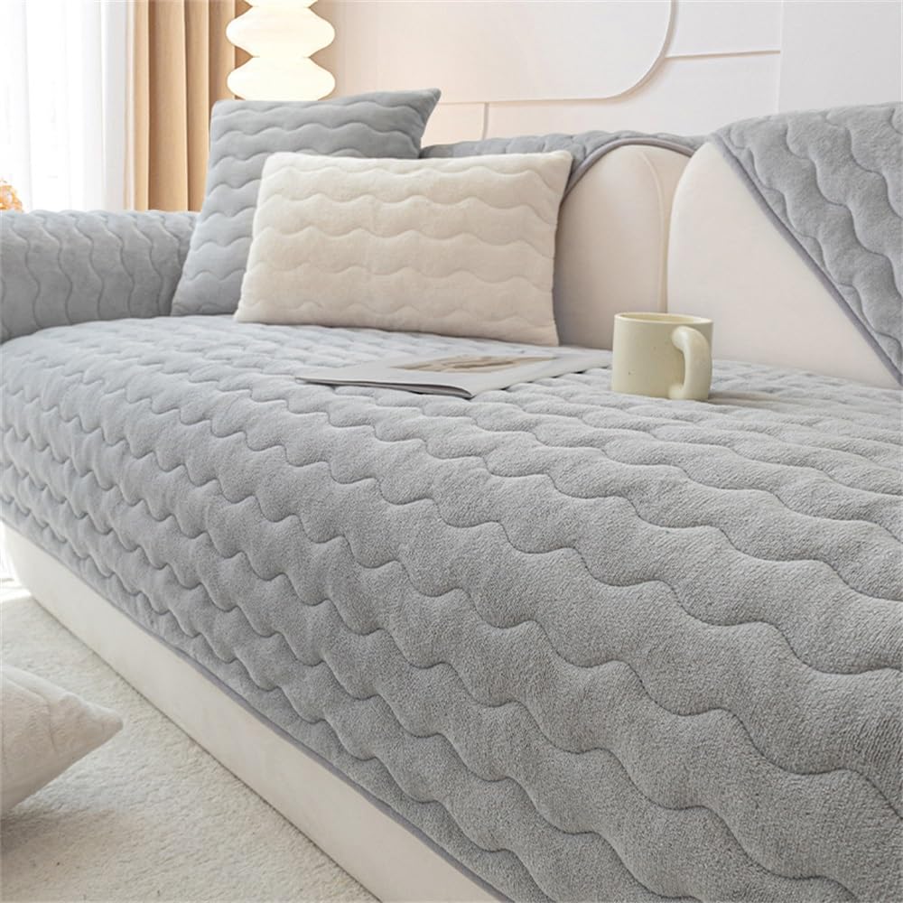 KNITTERSNON-Slip Velvet Sofa Cover, Funny Fuzzy Slipcover, 1-3 Seats Sofa Seat Pillow Case, Soft Warm Furniture Protector for Dog, Pet, Cat (Color : Gray, Size : 90x180cm/35.4x70.9in)