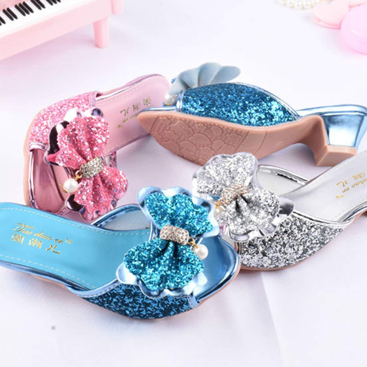 Mädchen Prinzessinschuhe mit Pailletten Kristalle Kinder Slipper mit absatz Pantoffeln für Halloween Verkleidung Freizeit Caseual Weihnachten Kindergarten Geschenk Geburtstag