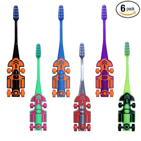 MAXI Zoom Car Kids Soft Toothbrush for 2+ Years, Multicolor (Pack of 6)