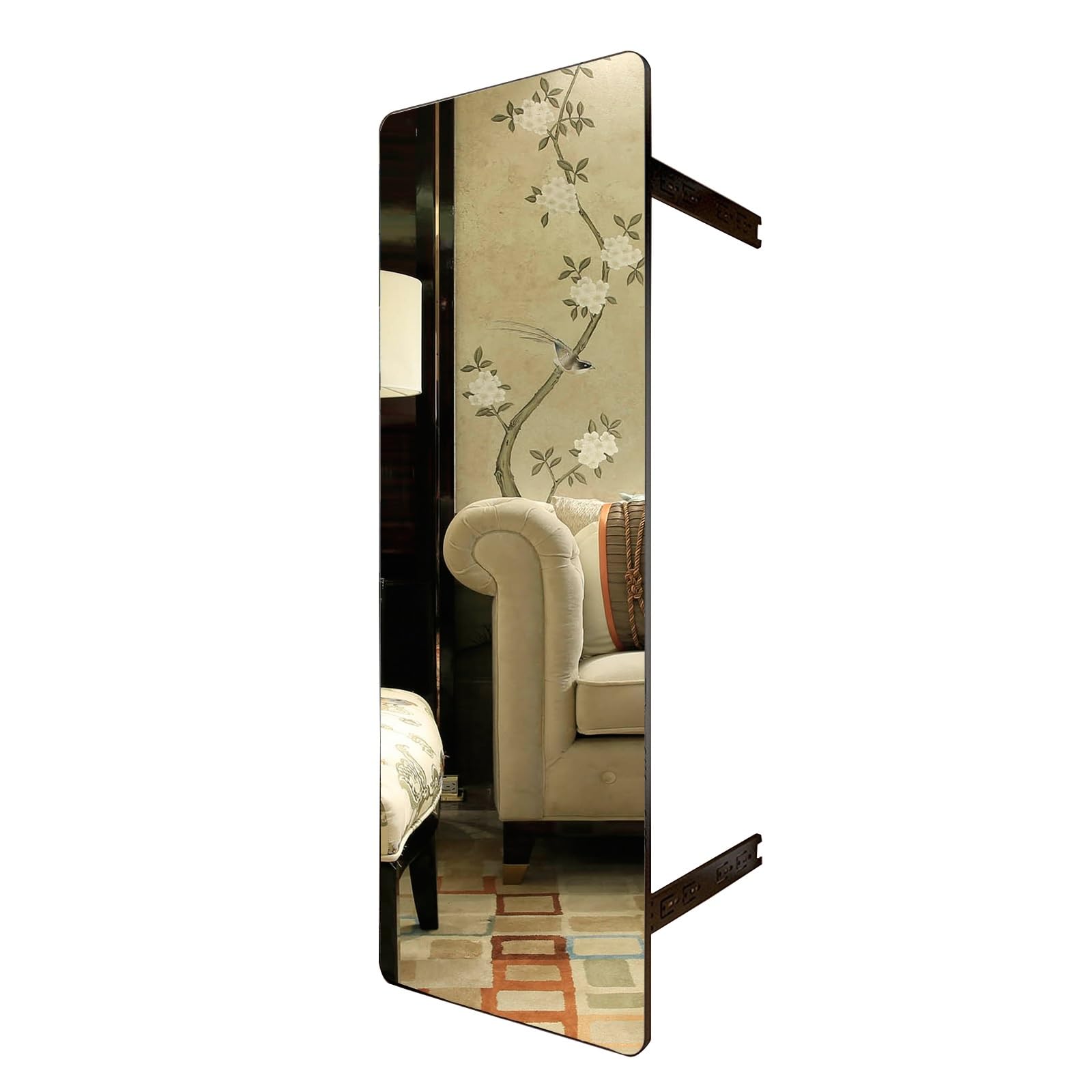 JEKKAH Built-in Folding Sliding And Rotating Fitting Mirror, Wardrobe Invisible Pull-out Mirror, Sliding Full-length Mirror(Black,130 * 35cm)