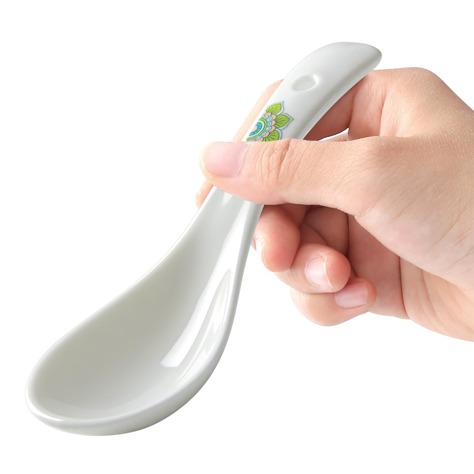 Suppenlöffel, 14 cm, asiatische Suppenlöffel, Keramik, chinesische Suppenlöffel, weiße Keramik, Dessertlöffel, Reislöffel für Ramen, Pho Wonton, Knödel, Miso, spülmaschinen- und ofenfest, 6