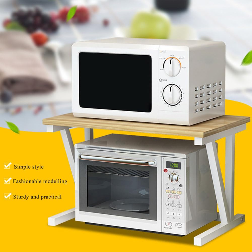 Ejoyous Mensola Porta Microonde 2 Livelli - Scaffale In Legno E Ferro Per Cucina - Organizer Da Cucina 57x38x38 Cm - Ripiano Porta Spezie E Forno - Colore Bianco