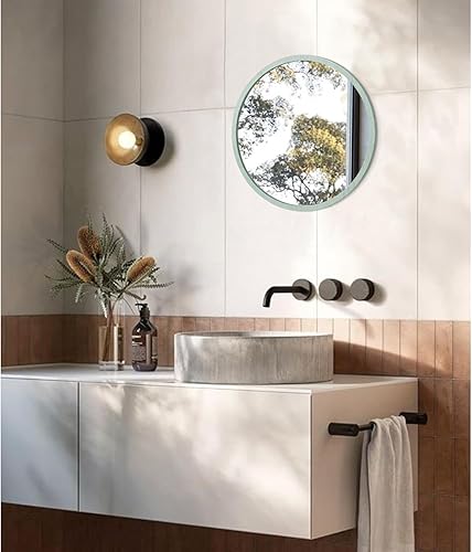 Miniatura 160 de JJUUYOU Espejo circular de pared redondo para baño, espejo de tocador gris, pequeño círculo decorativo para pared, marco de madera, espejo