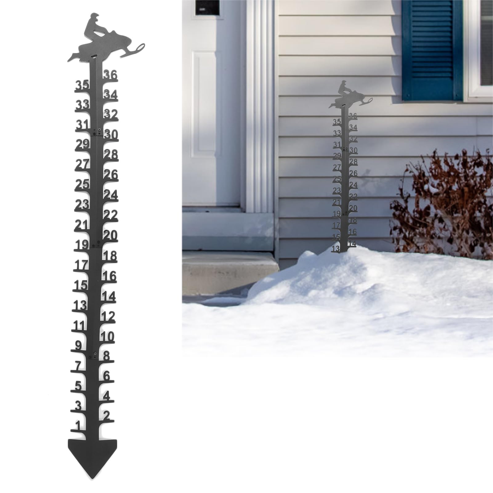 36 inch Snow Outdoor,Snowflake Iron Art Snow Gauge,Metal Snow Measuring Stick,Snowfall Measuring Snow Ruler,Snow Depth Measure Rod for Yard, Lawn, Garden, Christmas
