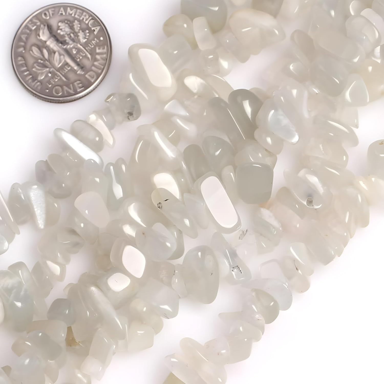 HAAMIIQII 5-8mm Natural White Moonstone Chips Beads Genuine Real Irregular Freeform Chip Loose Gemstone Beads Semi Precious Stone for Jewelry Making Strand 30 Inch
