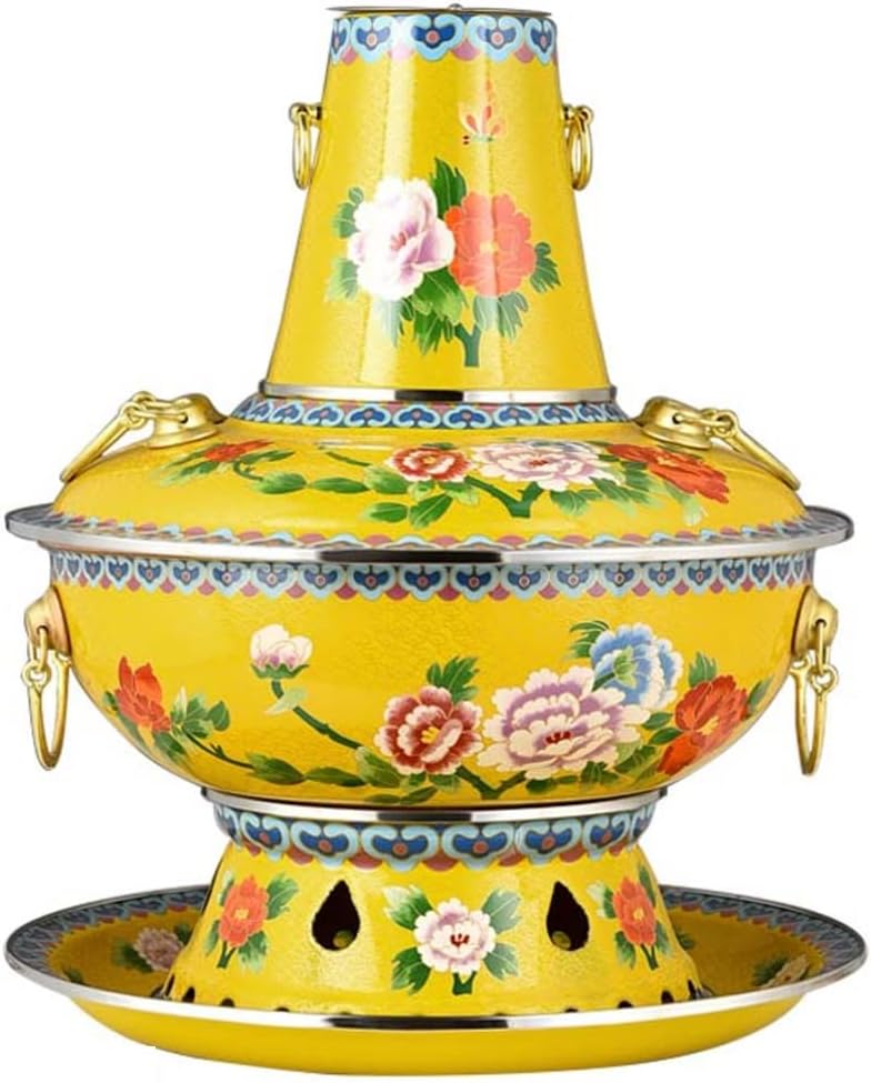 Fondue Pots Copper Hot Pot Environmentally Friendly Oil Old-Fashioned Charcoal Copper Stove Lamb-shabu Household Copper Pot Commercial Gifts (Yellow 34cm)