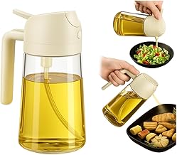 Spray Borrifador e Dosador de Azeite 3 em 1, 500ml, Vidro Resistente, Pulverizador para Cozinha Saudável (Creme)