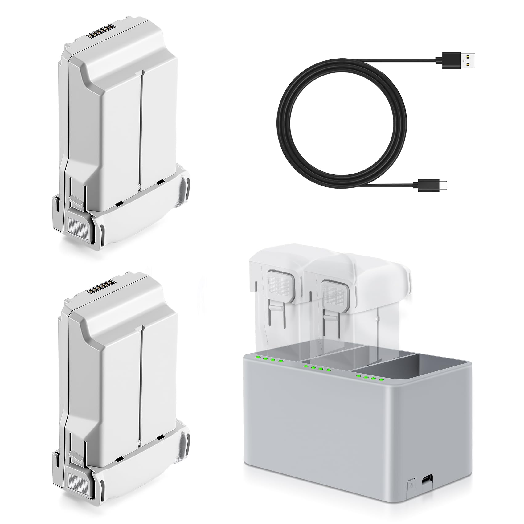 Spicula Mini 3 Pro battery charger kit 2 replacement Mini 4 Pro drone flight batteries (3850mAh) and a 3-bay bidirectional charging hub compatible with DJI Mini 4 Pro, 3 Pro, and 3 drones