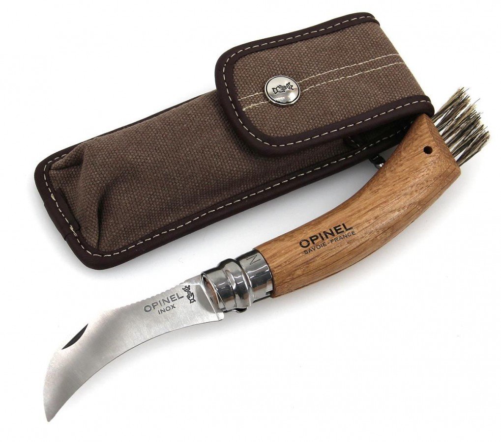 Opinel 254148 - Coltello per Funghi, Acciaio Inox, Legno di Quercia, Custodia in Pelle, Scatola in Legno