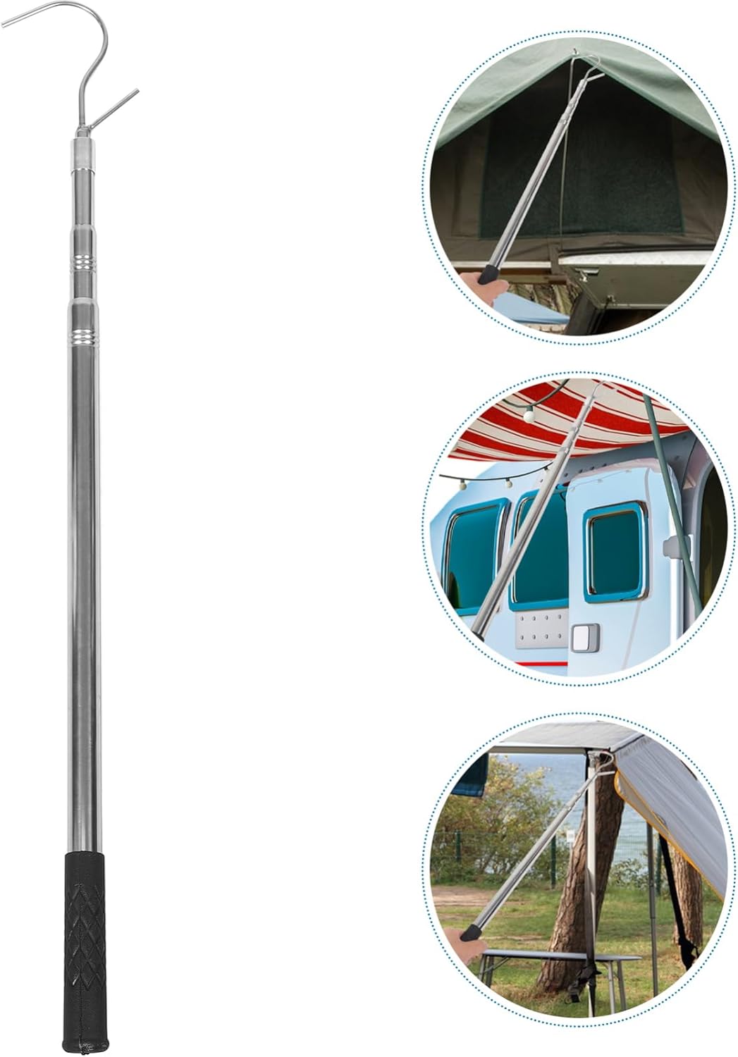 Rv Awning Opener Adjustable Telescoping Pull Rod Portable Awning Reach Tool for Tent Camping Sunshade Extension for Easy Use and Compact Storage