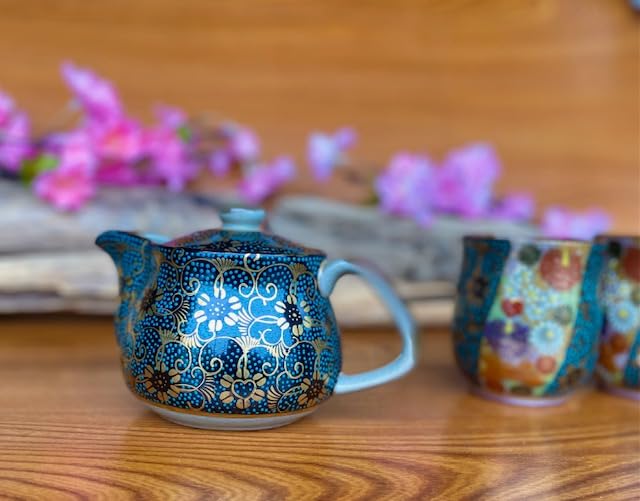 Amazon.co.jp: 百華園 九谷【急須セット】小 手打ち青粒 青粒 金花詰