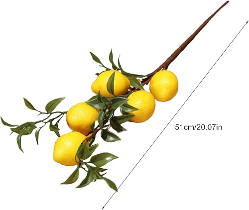 Miniatura 3 de Firlar 6 ramas de limón artificiales, ramas de flores de limón falsas amarillas de 20 pulgadas, ramas florales artificiales, tallo de limón