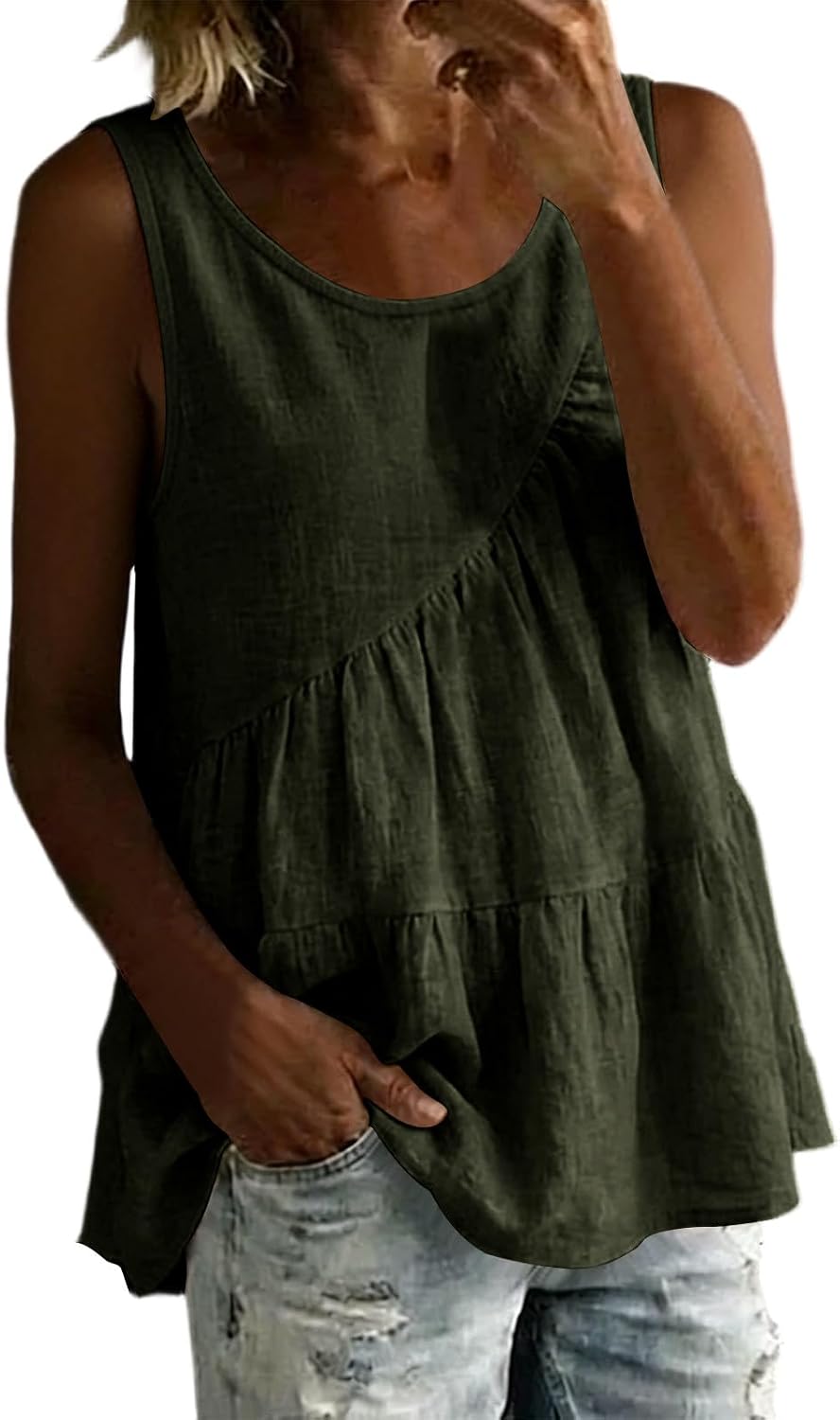 Tank Tops for Women Summer Peplum Round Neck Sleeveless Ruffle Shirts Dressy Casual Blouses Beach Vacation Clothes