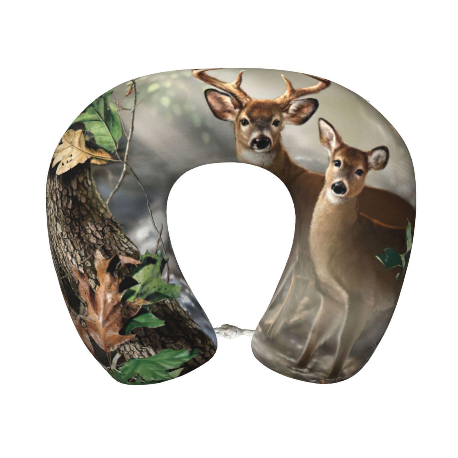 ASFgda U-Shape Memory Foam Camouflage Deer Print Travel Pillow,Neck Support,Washable Cover For Airplane Car Home Office